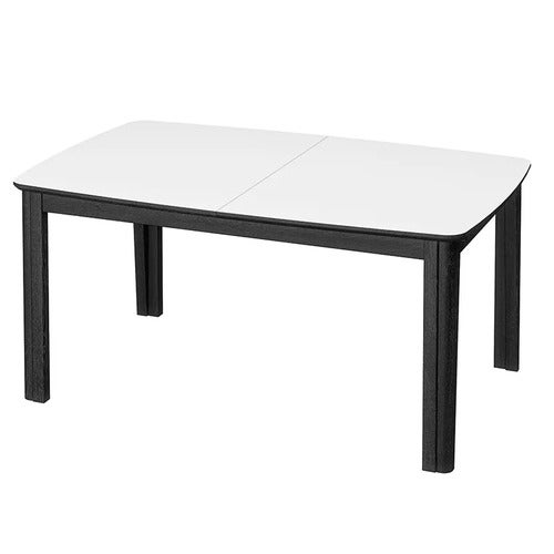 SM107 Ruokapoyta 101x160-316-368 cm Musta lakattu tammi - Valkoinen laminaatti