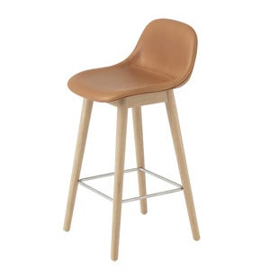 Fiber baarituoli matala Wood Base - 65 cm - Refine Leather Cognac Oak