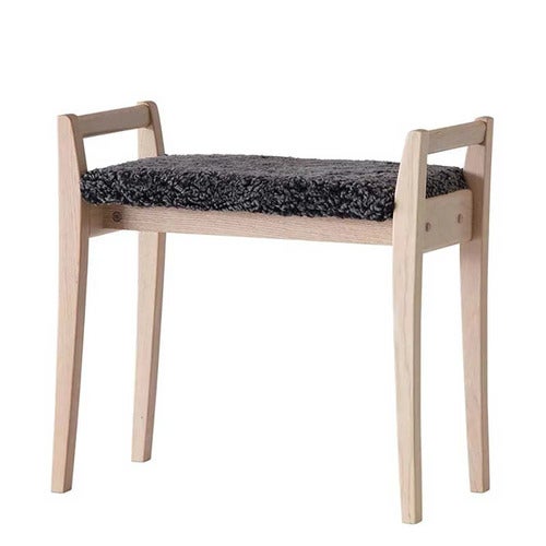 Meja jakkara Valkoinen öljytty tammi / lampaannahka tummanharmaa