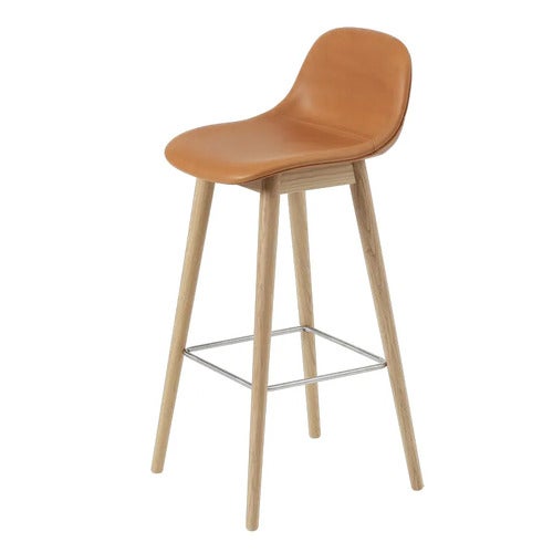 Fiber baarituoli korkea Wood Base - 75 cm - Refine Leather Cognac Oak