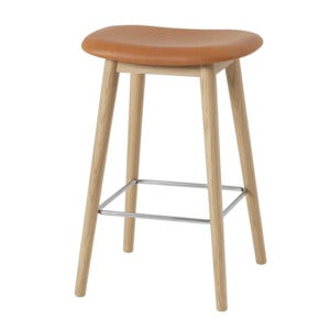 Fiber baarituoli matala Wood Base - 65 cm - Refine Leather Cognac Oak