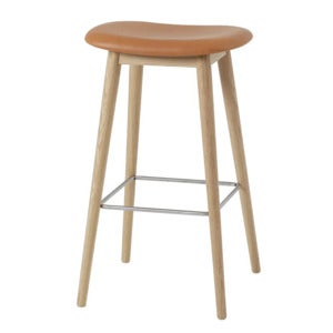 Fiber baarituoli korkea Wood Base - 75 cm - Refine Leather Cognac Oak